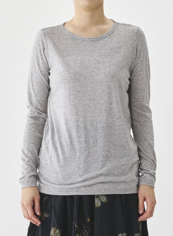 Pas De Calais - Cotton Wool Rib Mix Crew Neck Jersey Pullover Light Gray