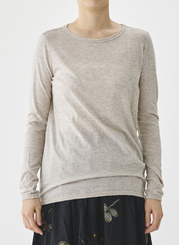 Pas De Calais - Cotton Wool Rib Mix Crew Neck Jersey Pullover Beige