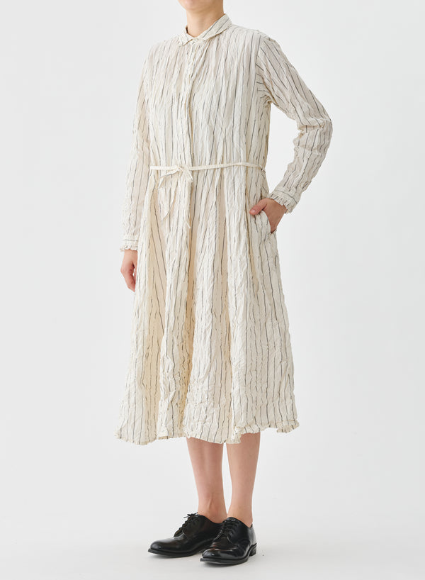 Pas De Calais - Crinkle Cotton Stripe Dress Ivory