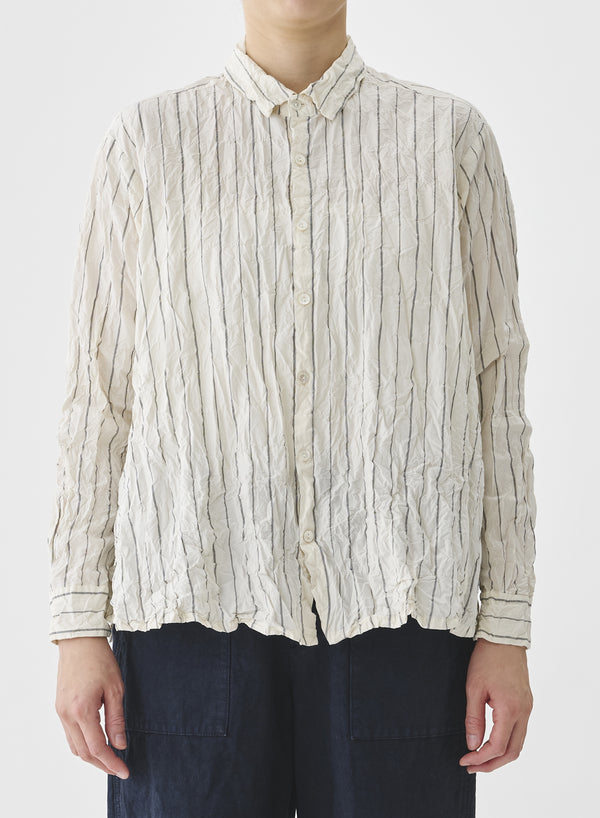 Pas De Calais - Crinkle Cotton Striped Blouse Ivory