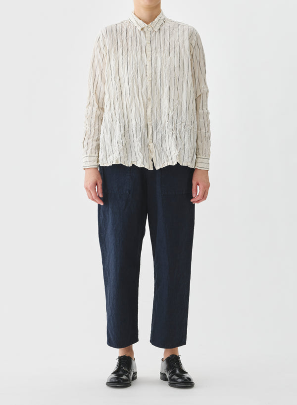 Pas De Calais - Crinkle Cotton Striped Blouse Ivory