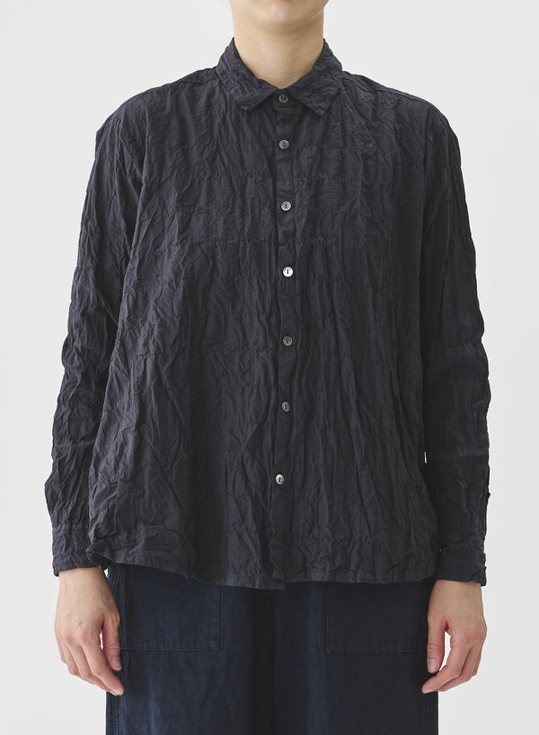 Pas De Calais - Crinkle Cotton Striped Blouse Charcoal