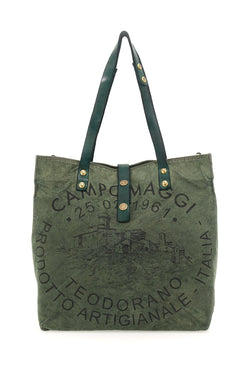 Campomaggi - Canvas Shopping bag - Beige + Bottle Green