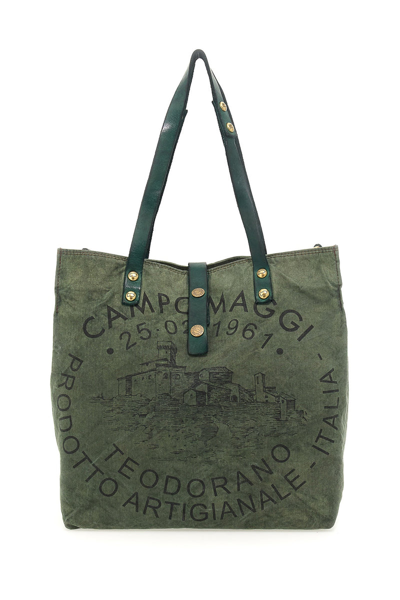 Campomaggi - Canvas Shopping bag - Beige + Bottle Green