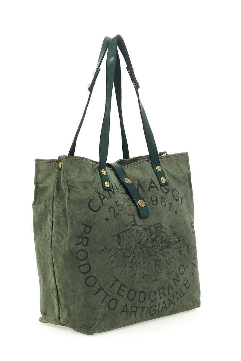 Campomaggi - Canvas Shopping bag - Beige + Bottle Green