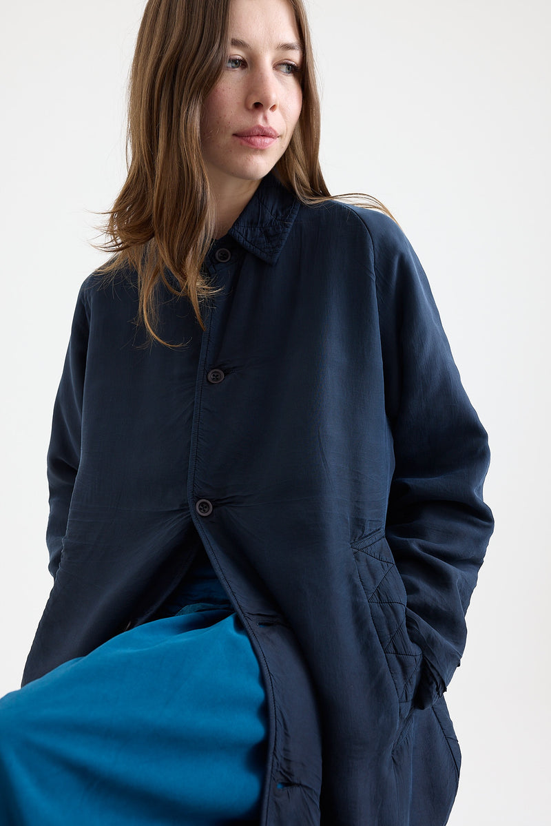 Chez Vidalenc - Bobi short padded silk Coat - Petrol