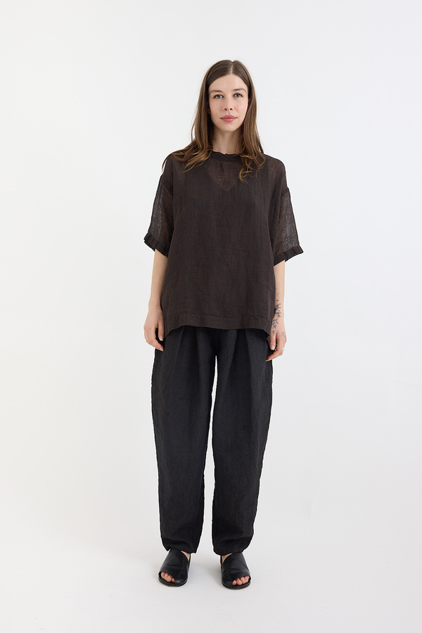 Kaval - Crew neck tee blouse - Brown check