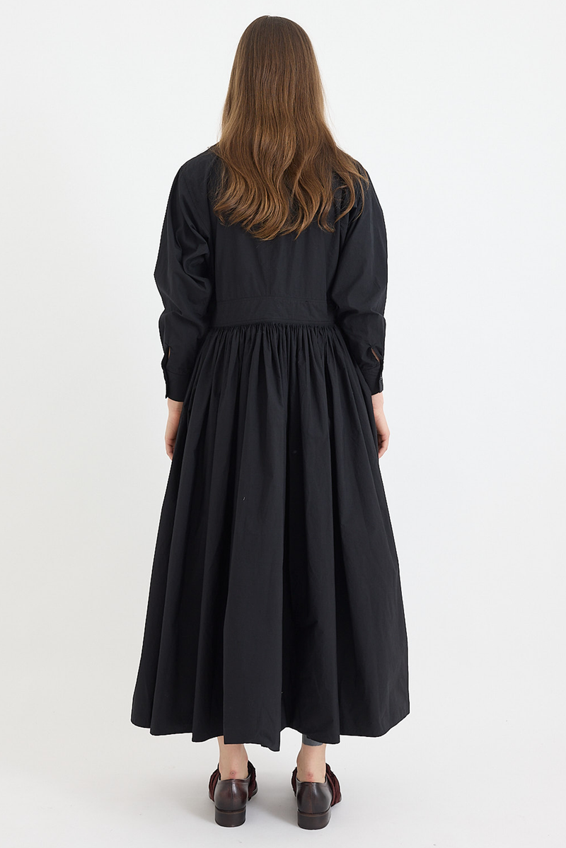 Kaval - No-collar Gathered Dress - Black