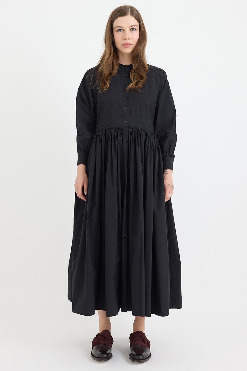 Kaval - No-collar Gathered Dress - Black