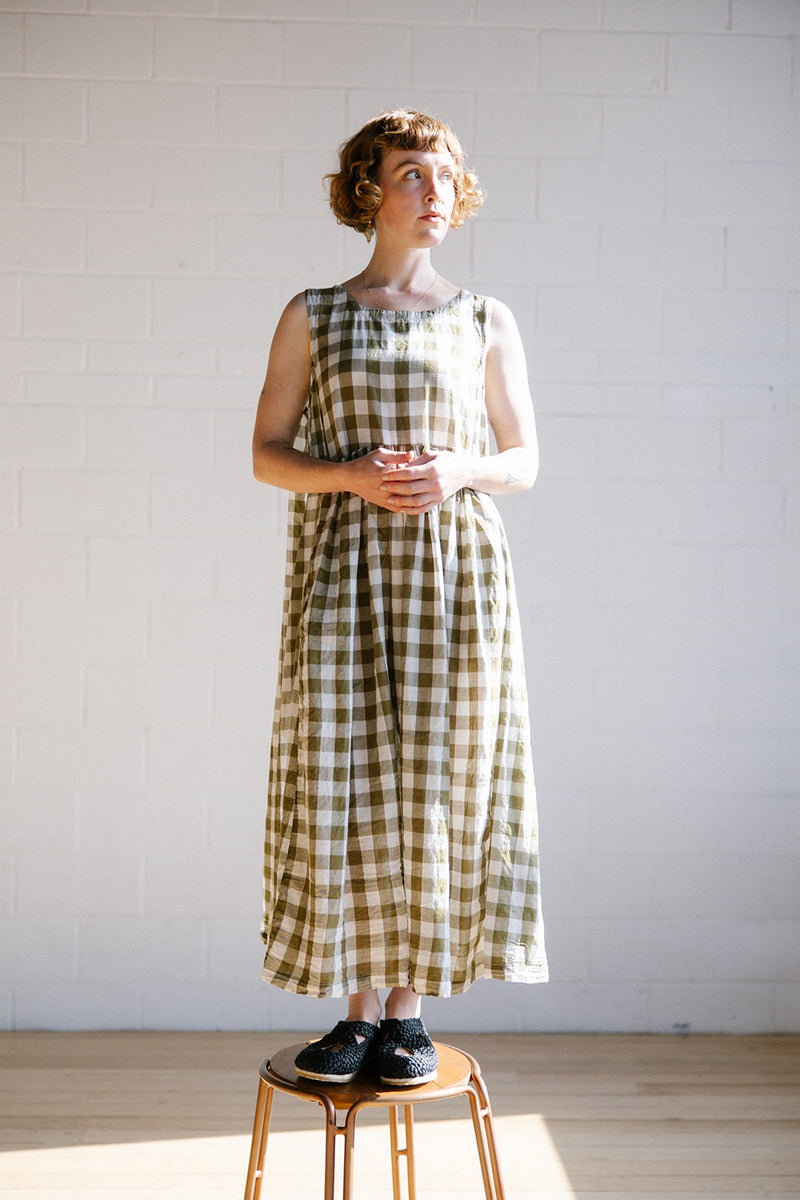 Metta - Dahlia Dress - Olive Check Cotton Voile