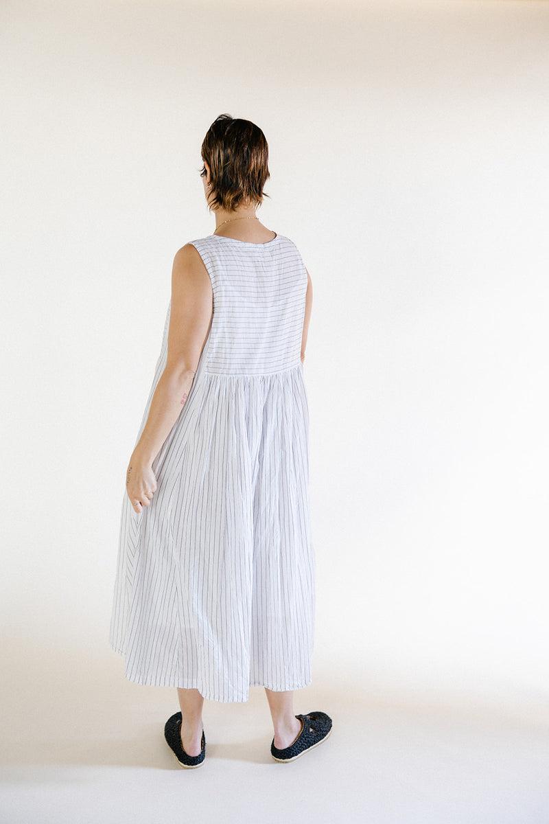 Metta - Dahlia Dress - White Stripe Cotton Voile