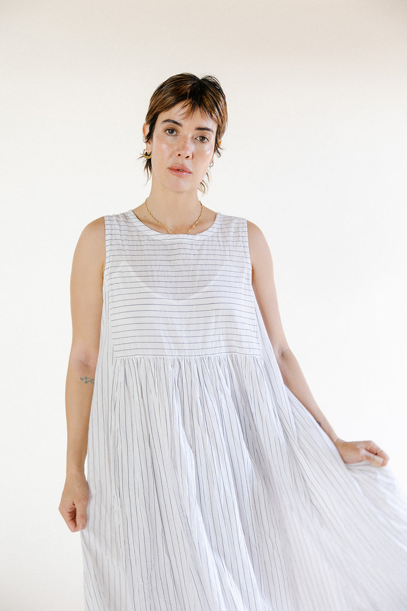 Metta - Dahlia Dress - White Stripe Cotton Voile