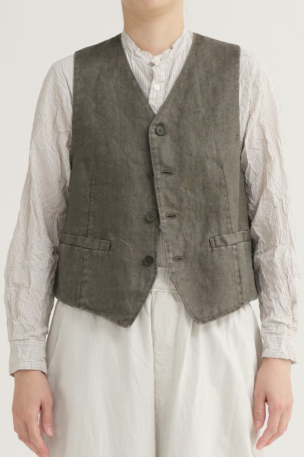 Pas de Calais - Linen Twill V-Neck Vest