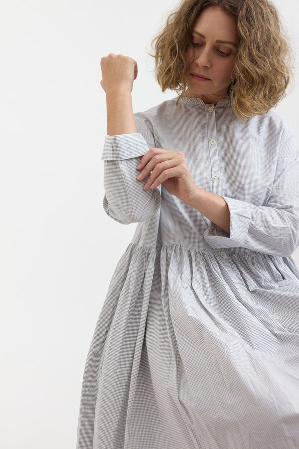 Gauze - Switching Gather Shirt Dress