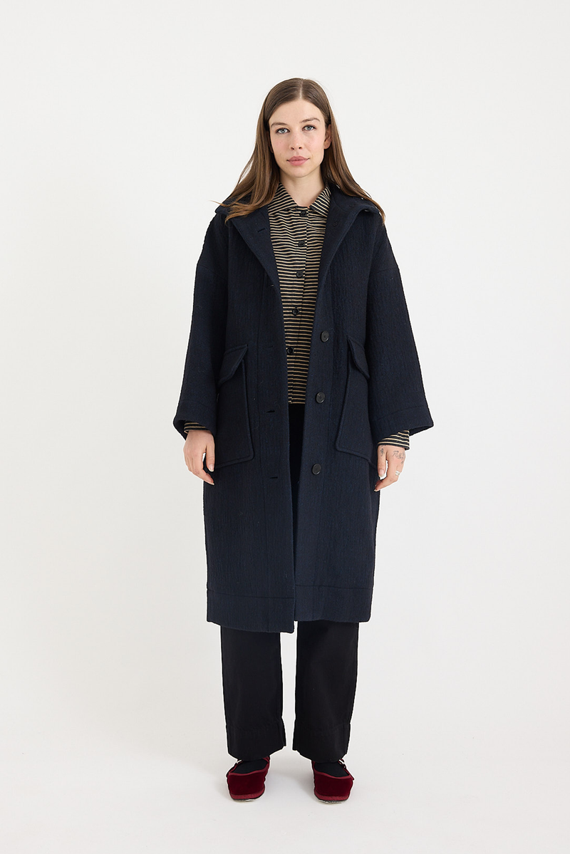 Toast - Wool Hooded Coat - Dark Navy