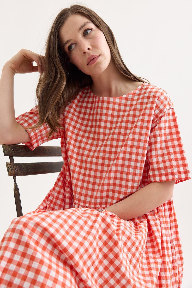 Veritecoeur - Gingham Check Gathered Dress