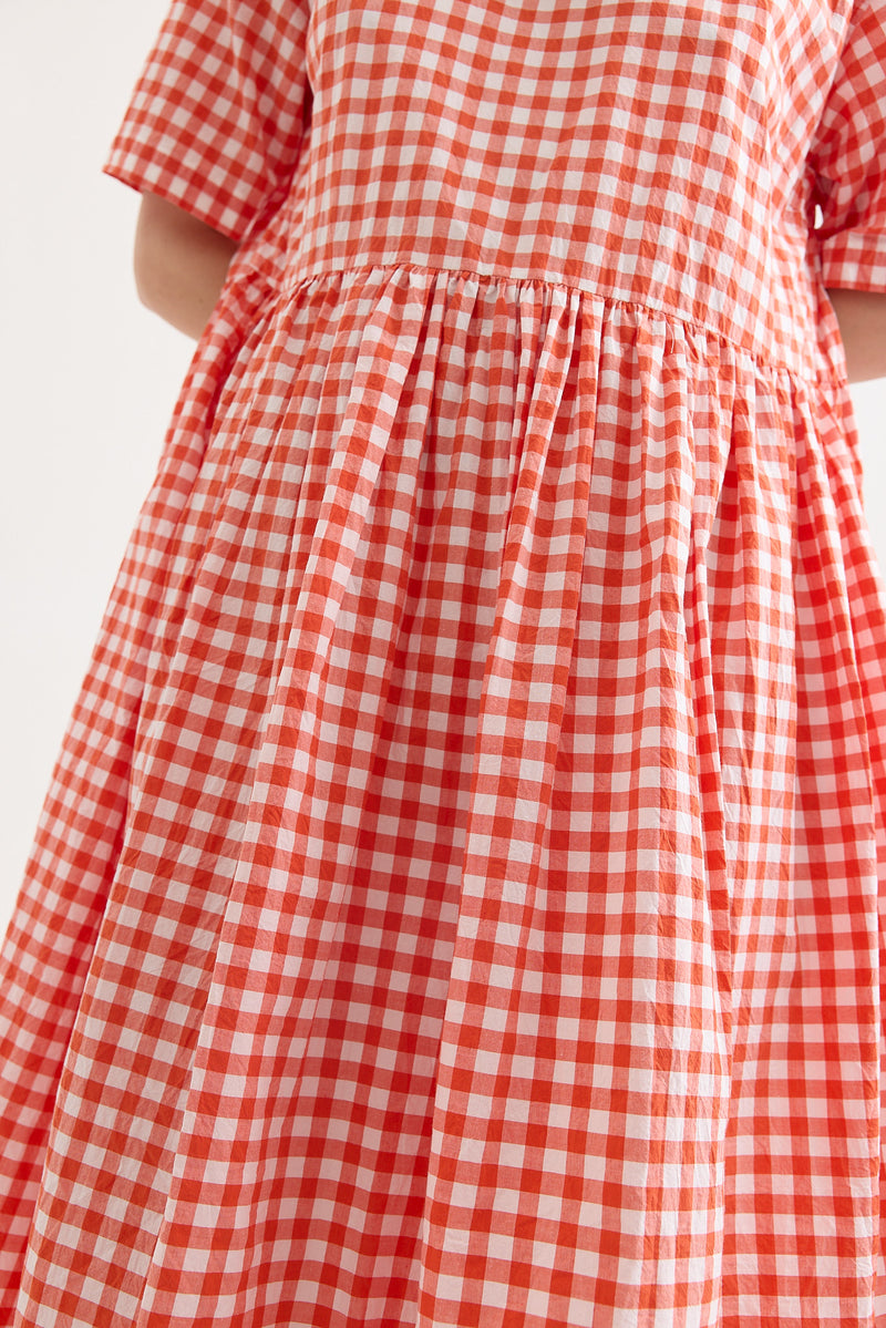 Veritecoeur - Gingham Check Gathered Dress