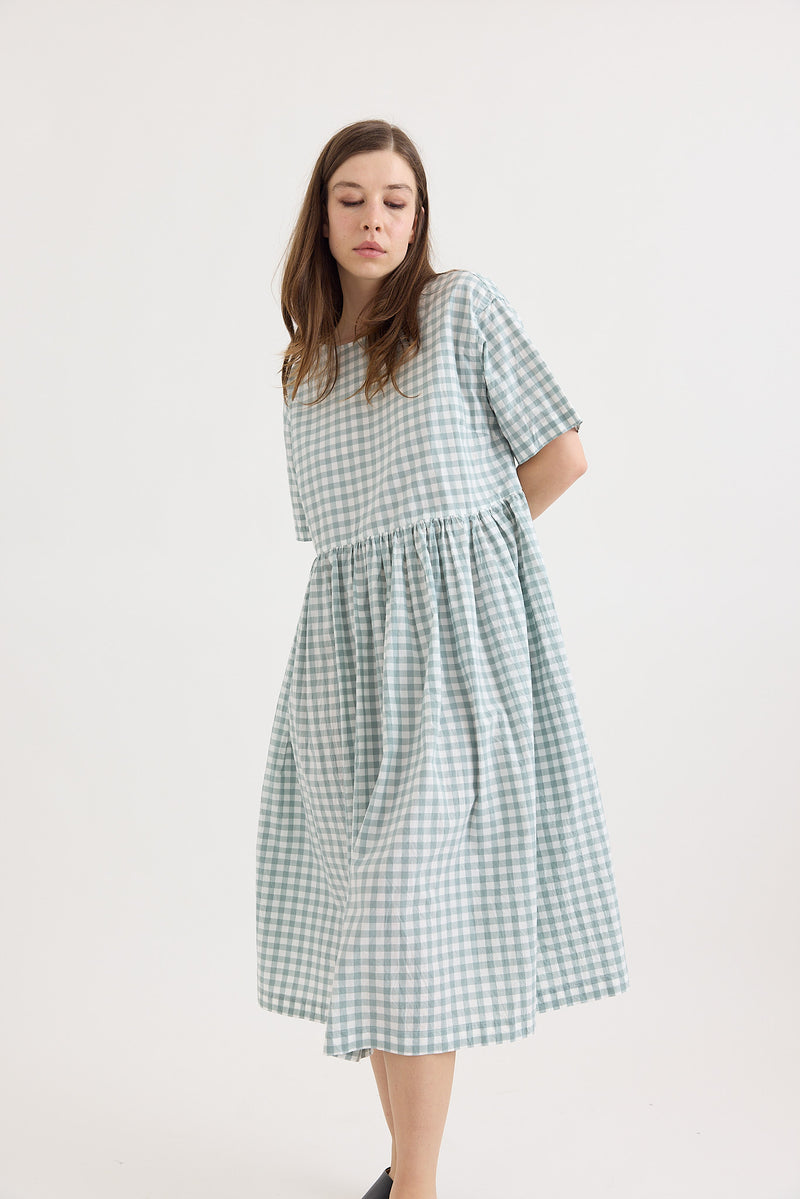 Veritecoeur - Gingham Check Gathered Dress