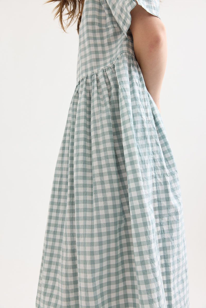 Veritecoeur - Gingham Check Gathered Dress