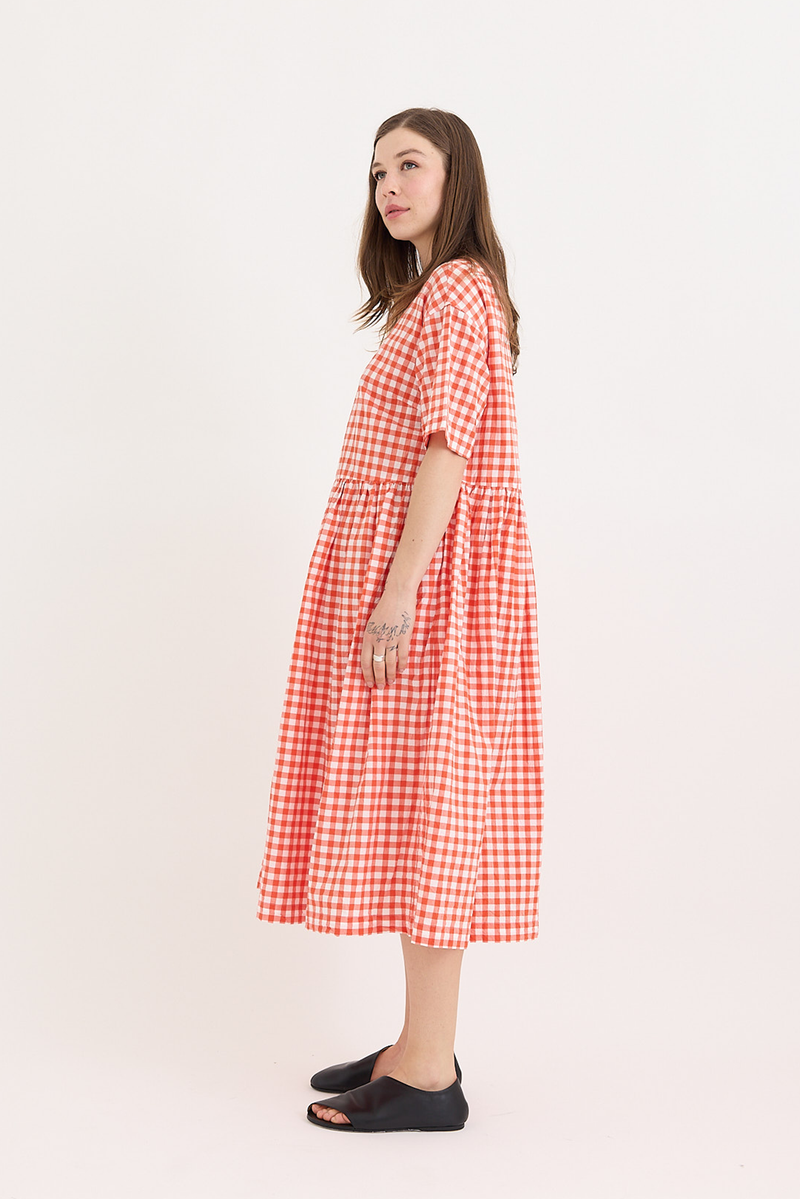 Veritecoeur - Gingham Check Gathered Dress