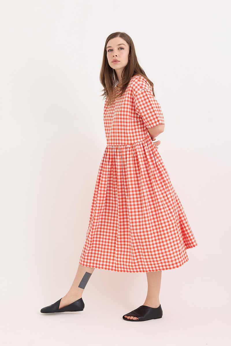 Veritecoeur - Gingham Check Gathered Dress