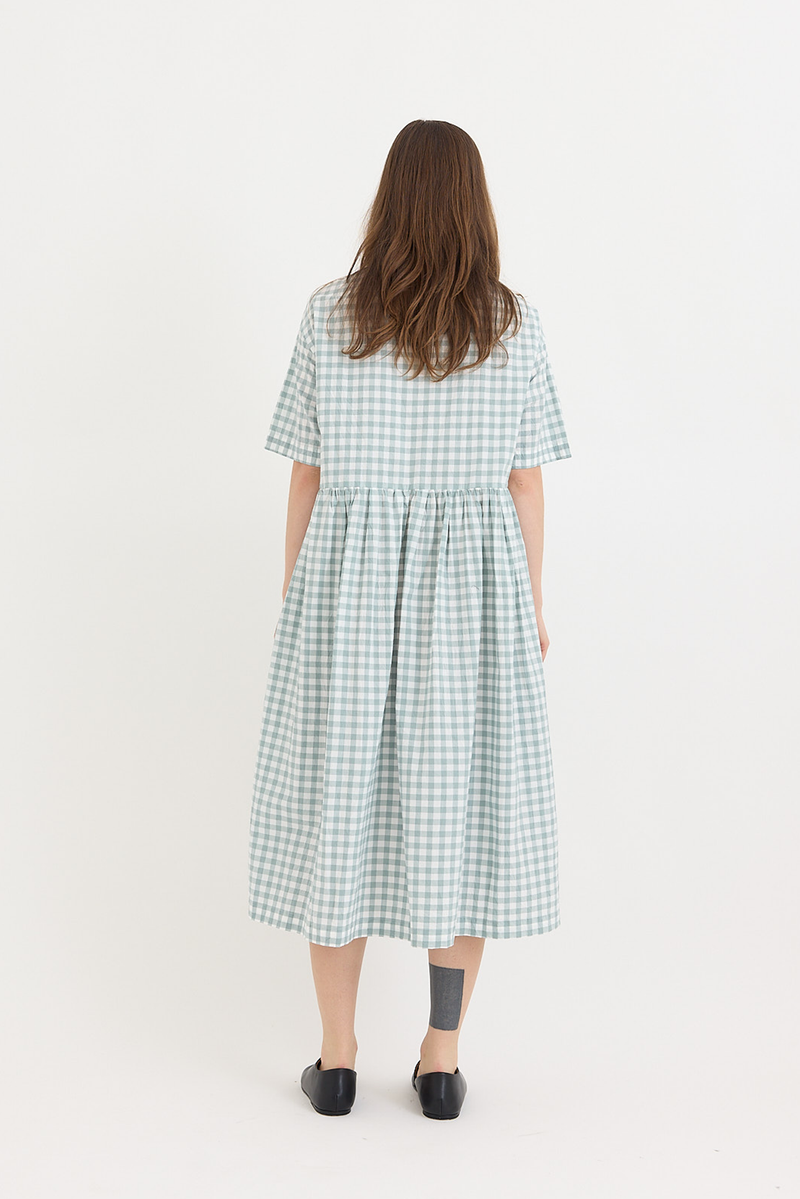 Veritecoeur - Gingham Check Gathered Dress