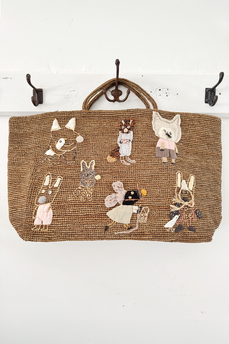 Sophie Digard - Raffia Basket - Applique Cats and Dogs